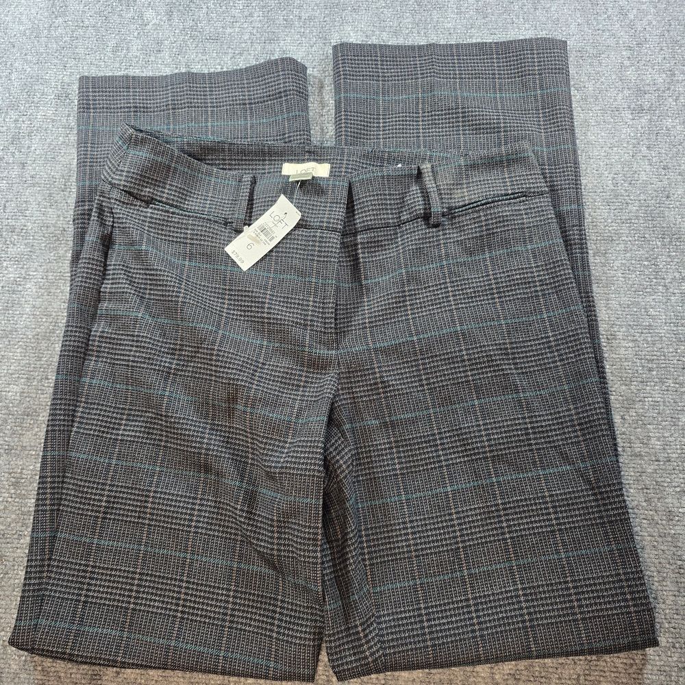 LOFT NWT Plaid Dress Pants Womens 6 Black Blue Straight Leg Career Trousers